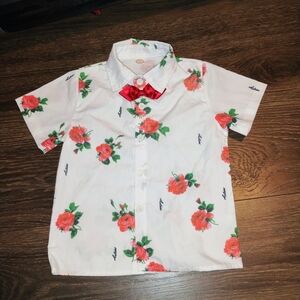 Kids Floral Button Down Shirt - White and Red